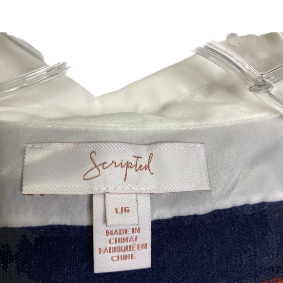 Scripted Women's Sweater Navy Red Striped Collared‎ Pullover Wool Cashmere Sz L - Picture 2 of 6